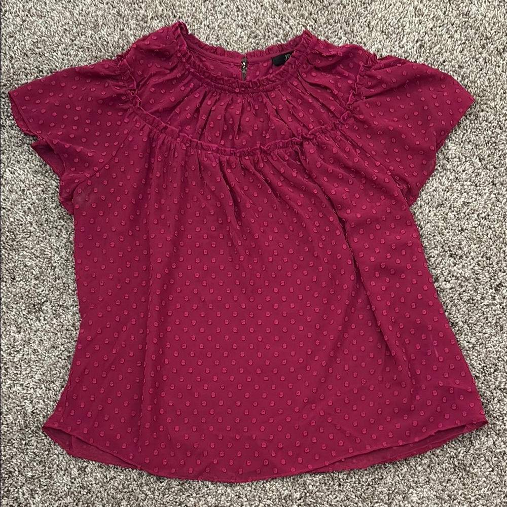 J. Crew Pink Puff Sleeve Ruffled Blouse, Size small